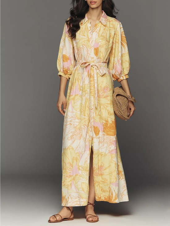 Anthropologie Dresses & Skirts - Anthropologie Maeve Mona Linen Maxi Shirtdress Dress in Pink Floral NWT